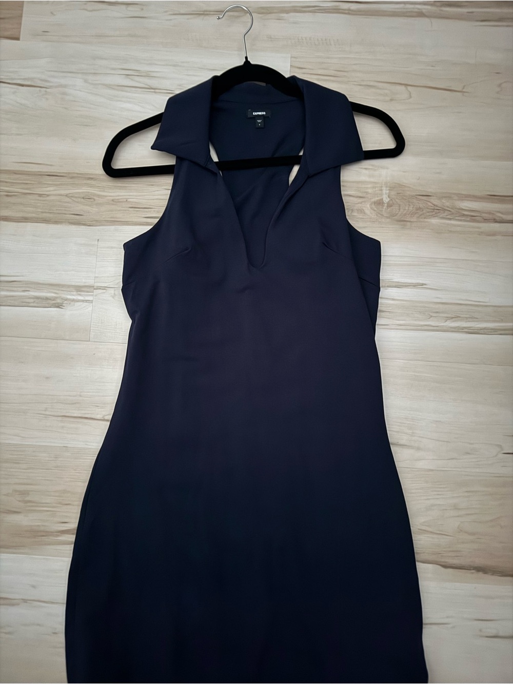 Express Navy Sleeveless Sheath Dress with Notch Collar